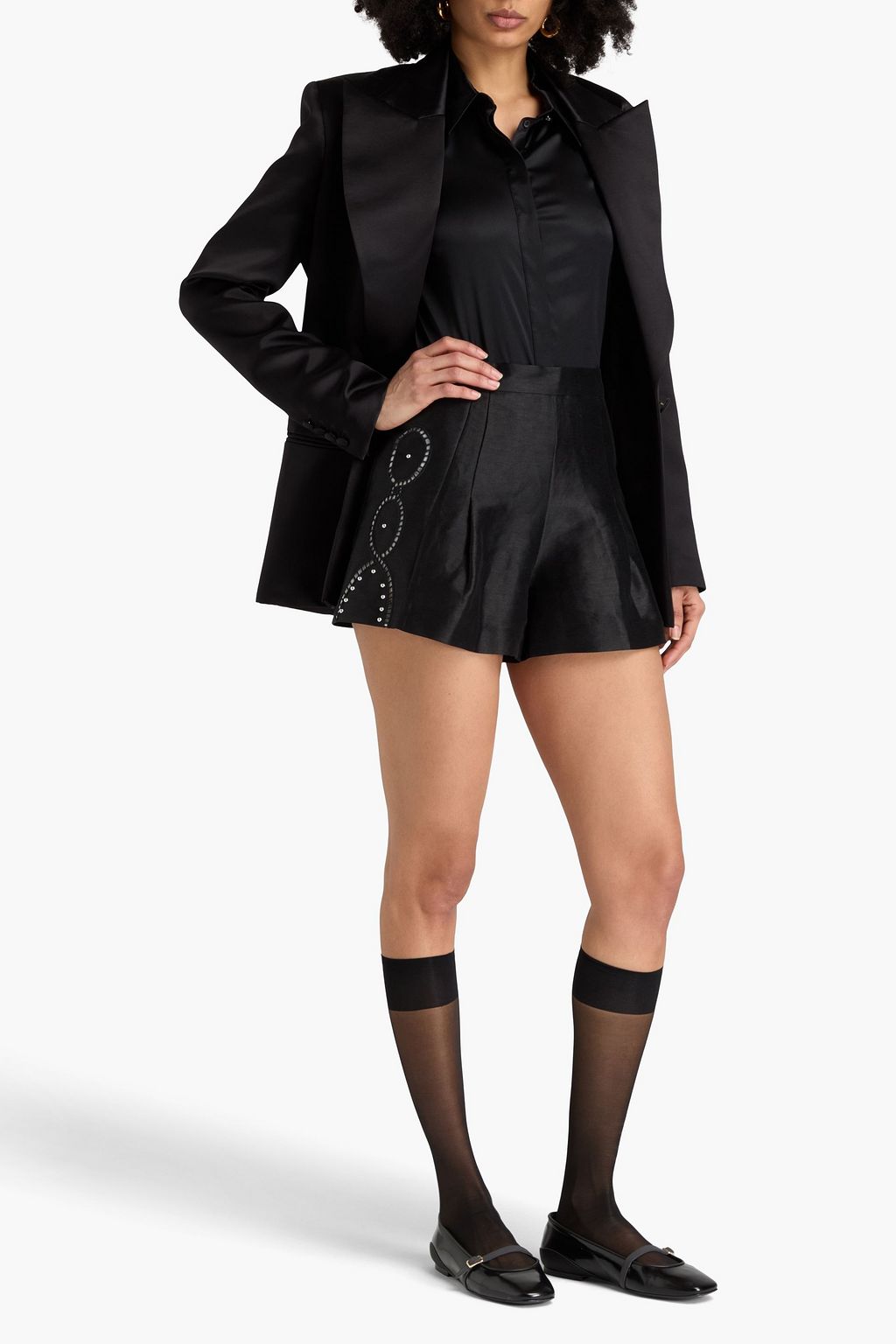 MAJE Studded linen-blend shorts
