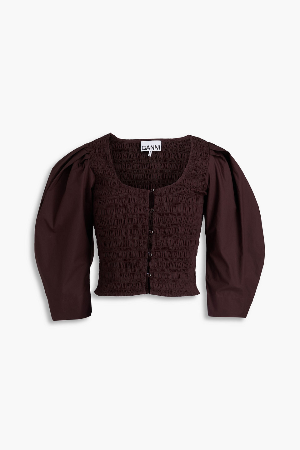 GANNI - Shirred cotton-poplin top - Brown - DE 42