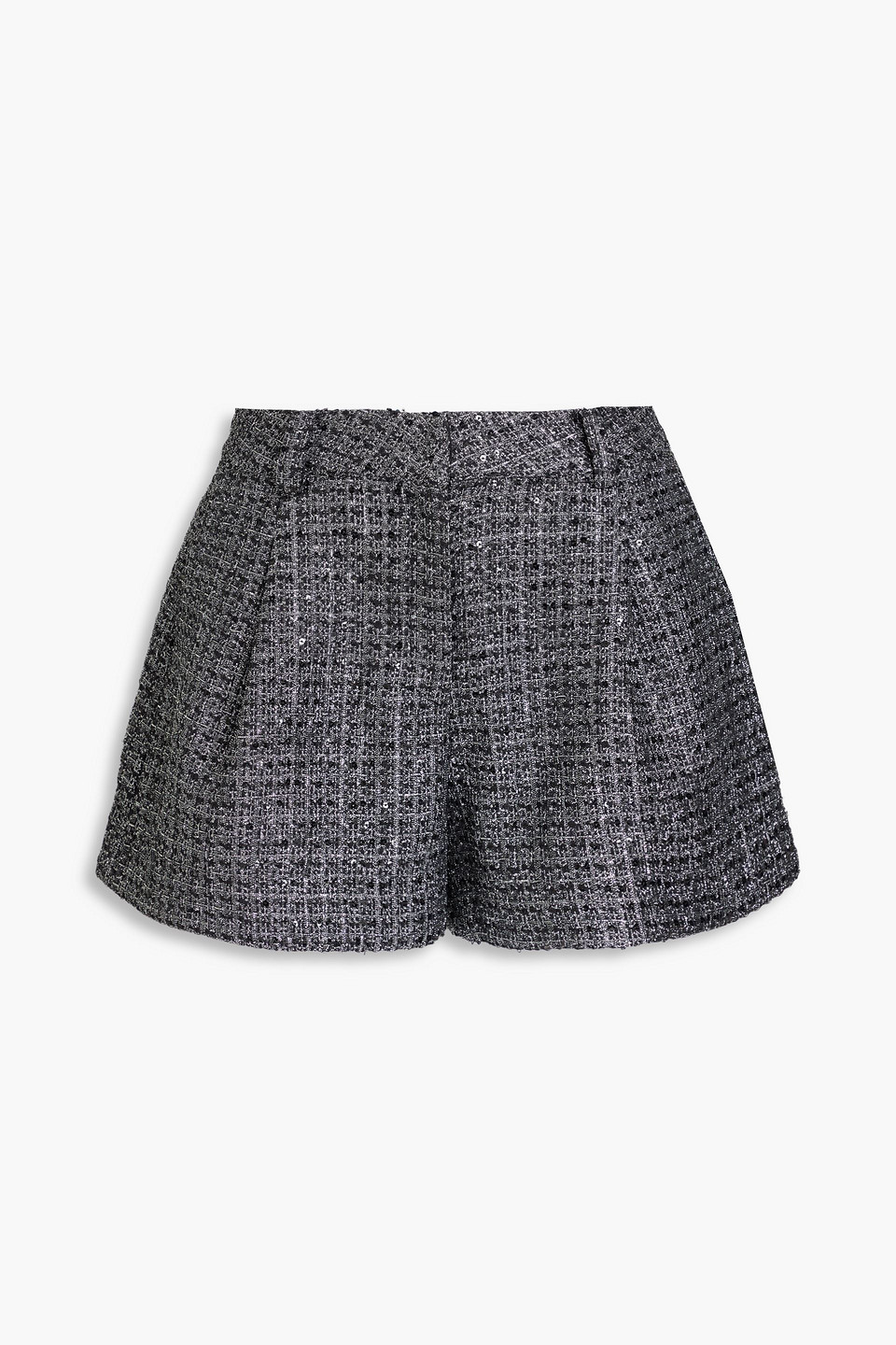 Maje Sequin-embellished Metallic Tweed Shorts In Schwarz
