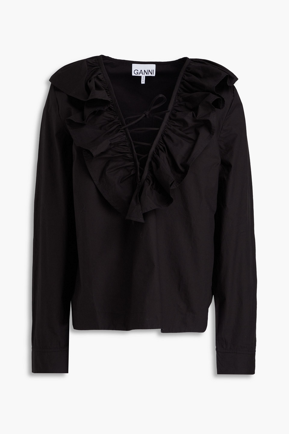 GANNI - Ruffled cotton-poplin blouse - Black - DE 38