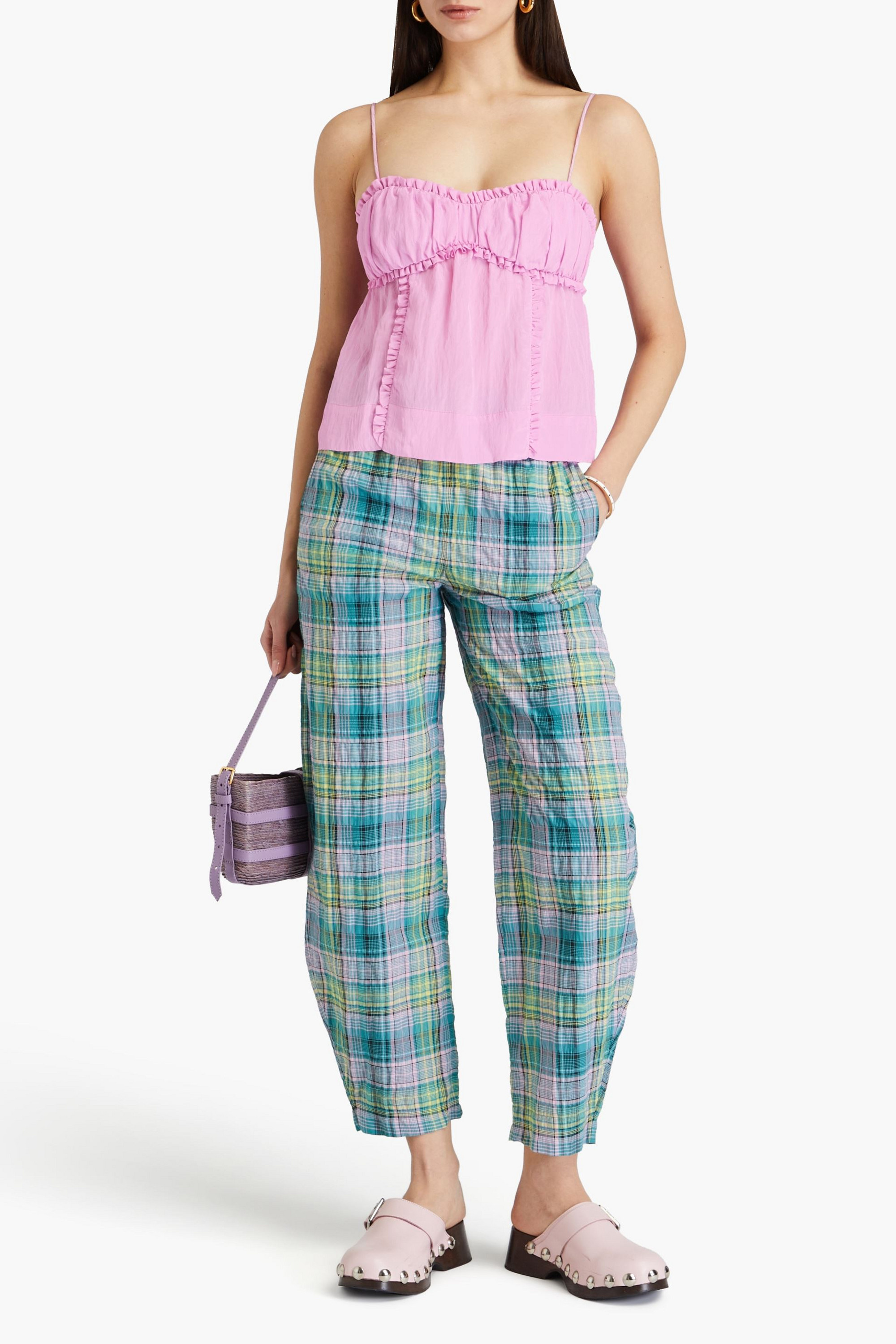 GANNI Ruffled taffeta top