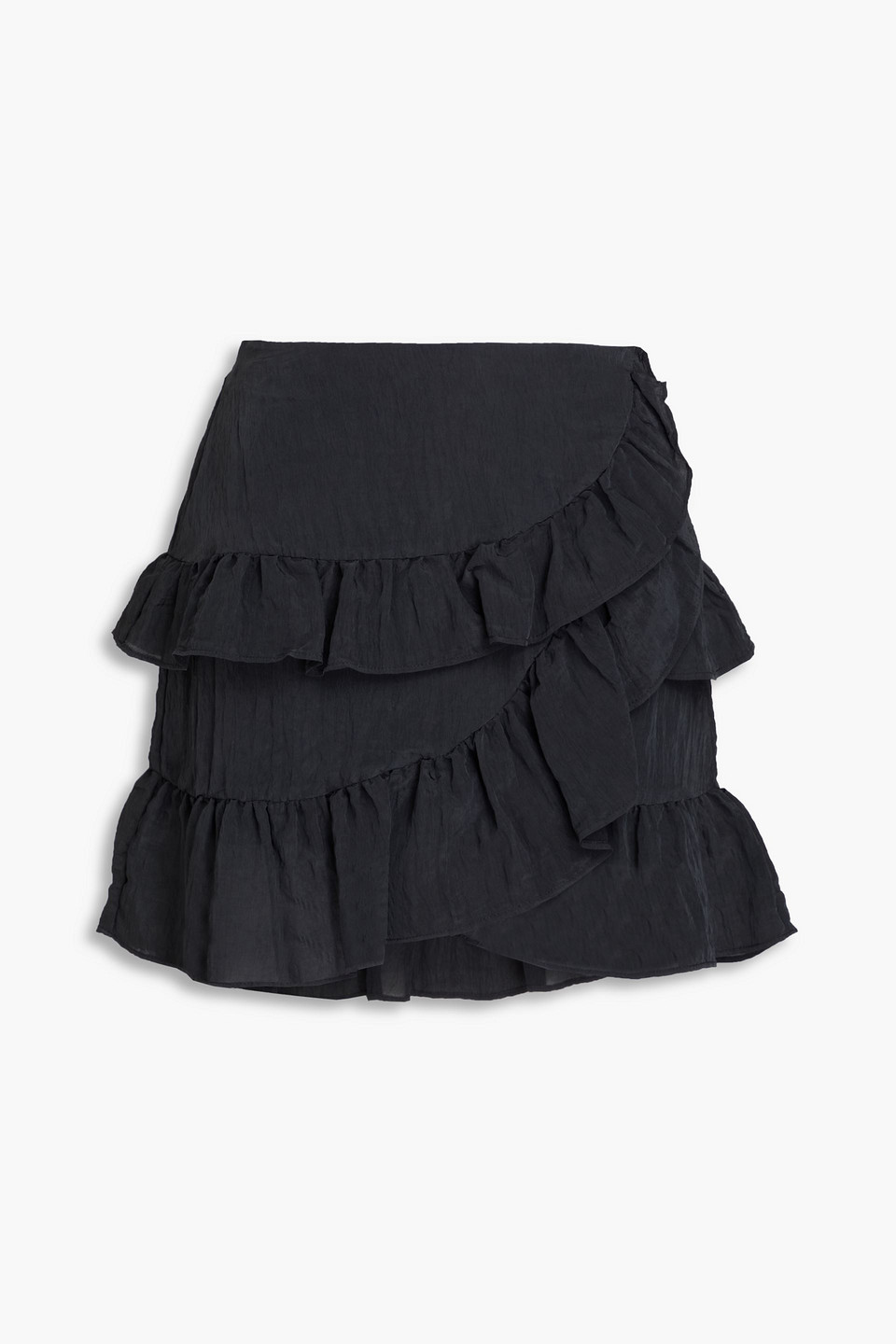Maje Tiered Crinkled-satin Mini Skirt In Schwarz