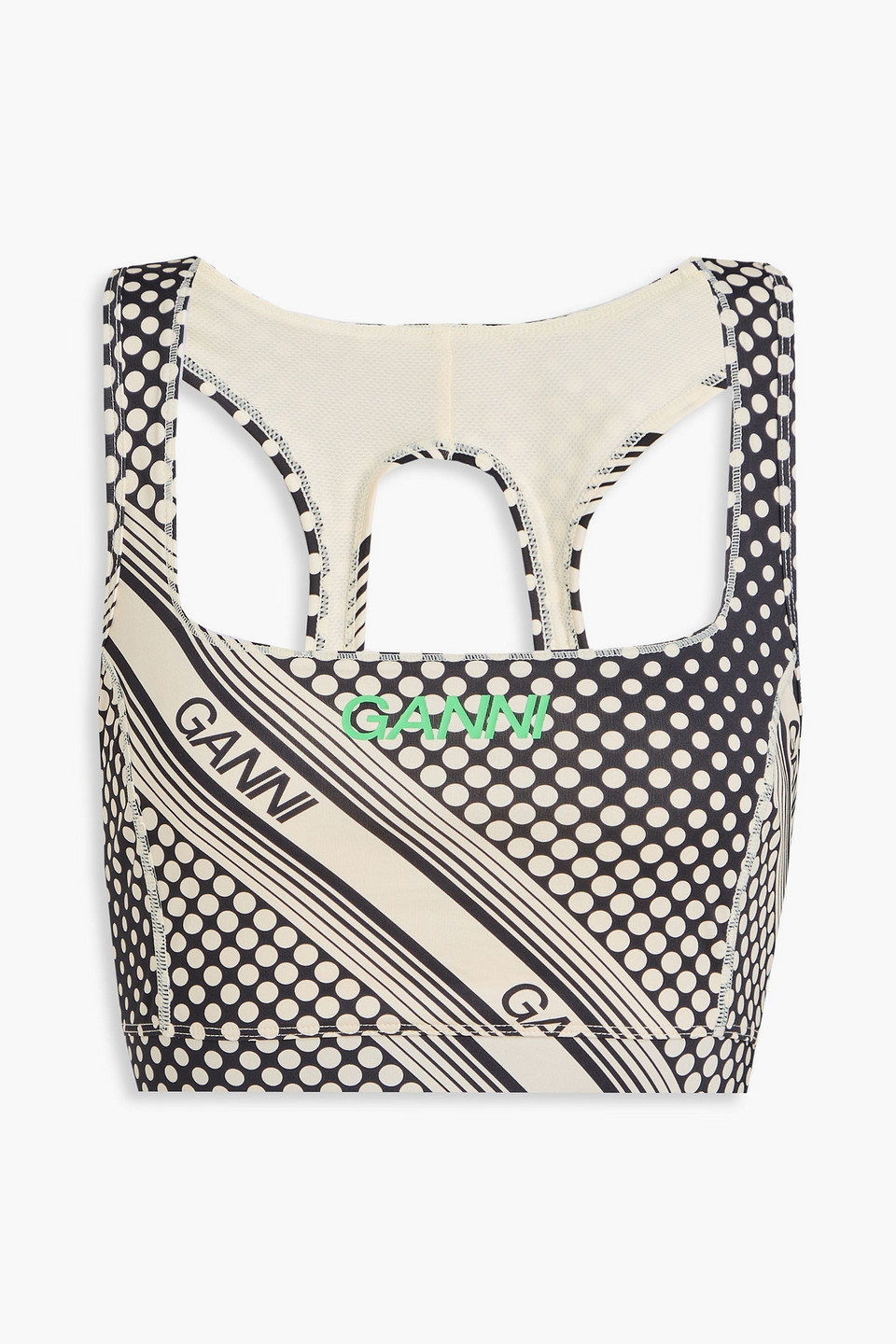 GANNI - Cutout printed stretch sports bra - Black - XS