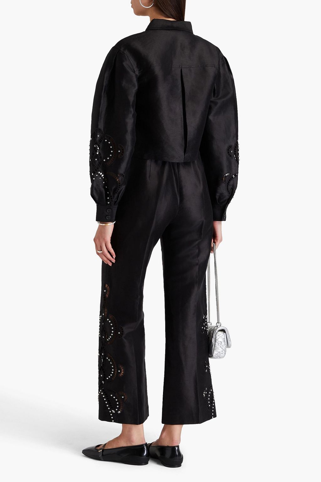 MAJE Studded linen-blend flared pants