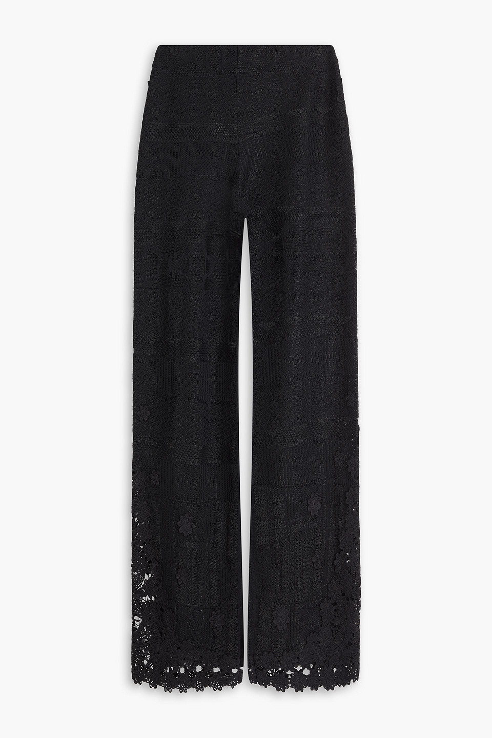 Maje Crocheted Lace-paneled Jacquard-knit Wide-leg Pants In Schwarz