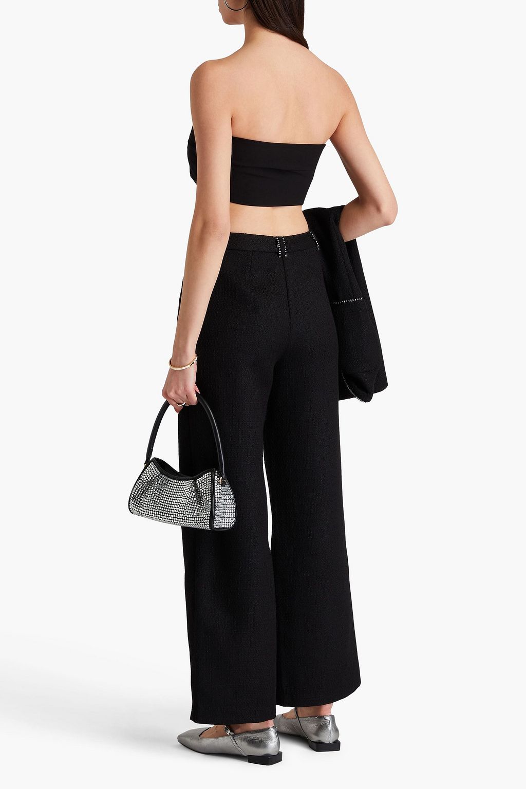 MAJE Chain-embellished tweed wide-leg pants