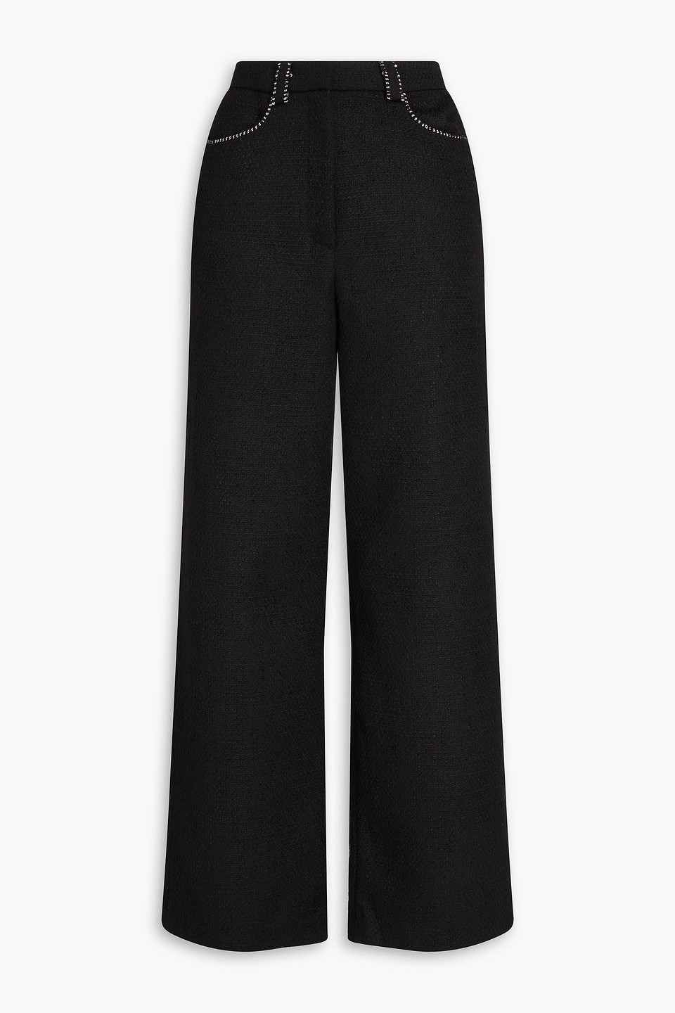 Maje Chain-embellished Tweed Wide-leg Pants In Schwarz