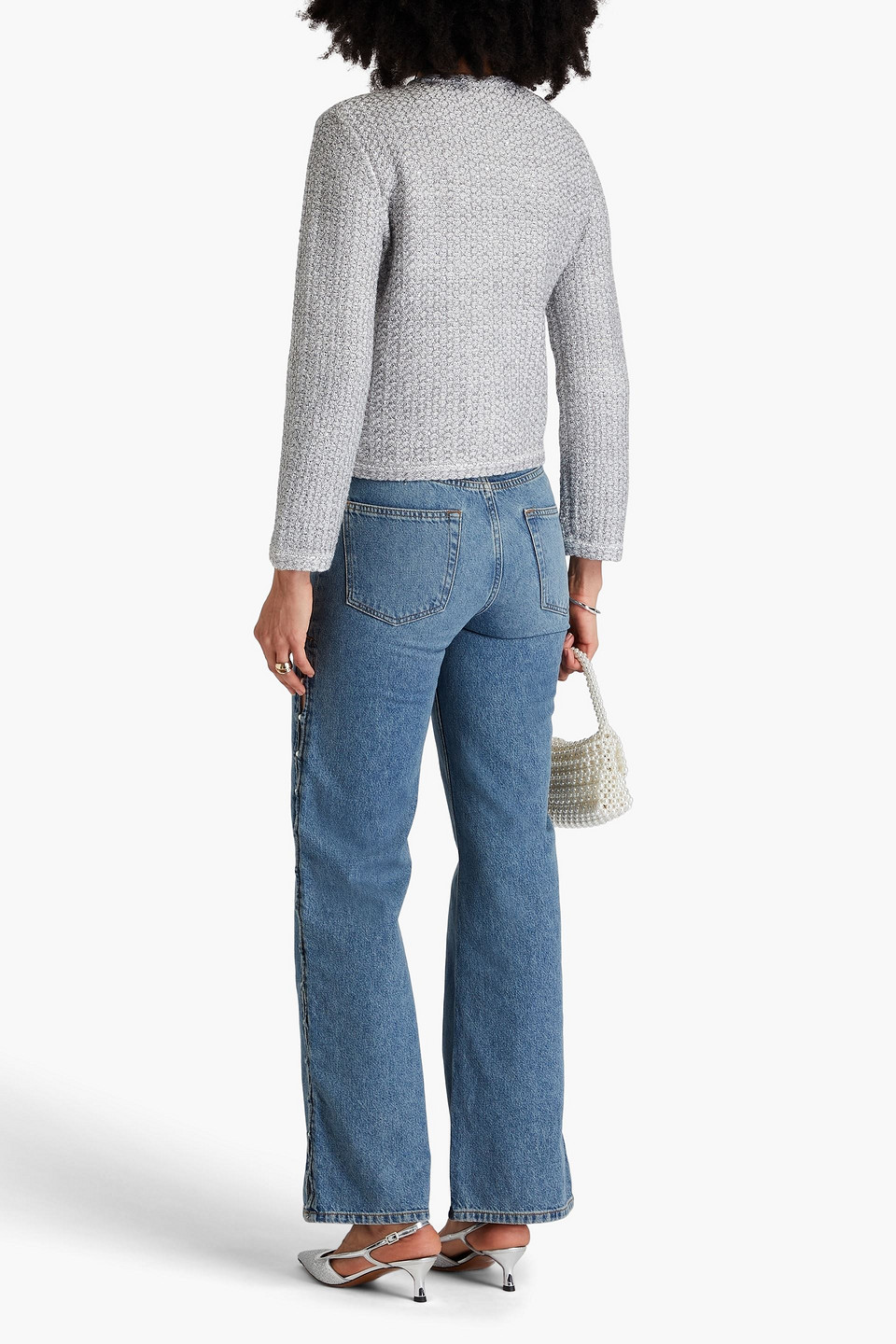 Maje Metallic Knitted Cardigan In Hellgrau