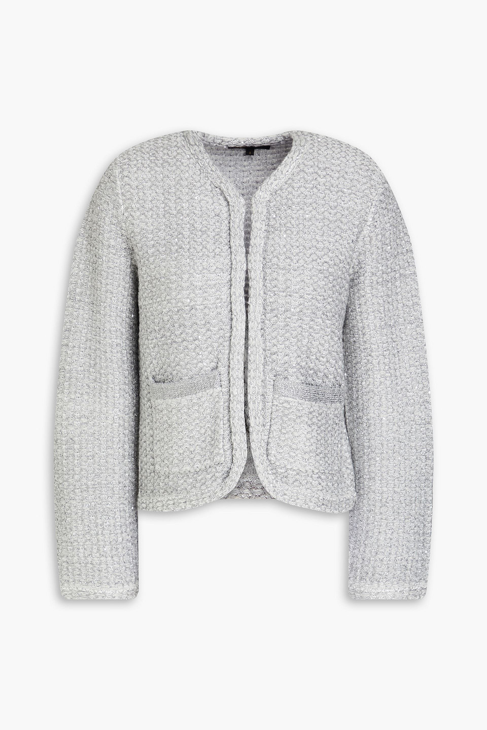 Maje Metallic Knitted Cardigan In Grey