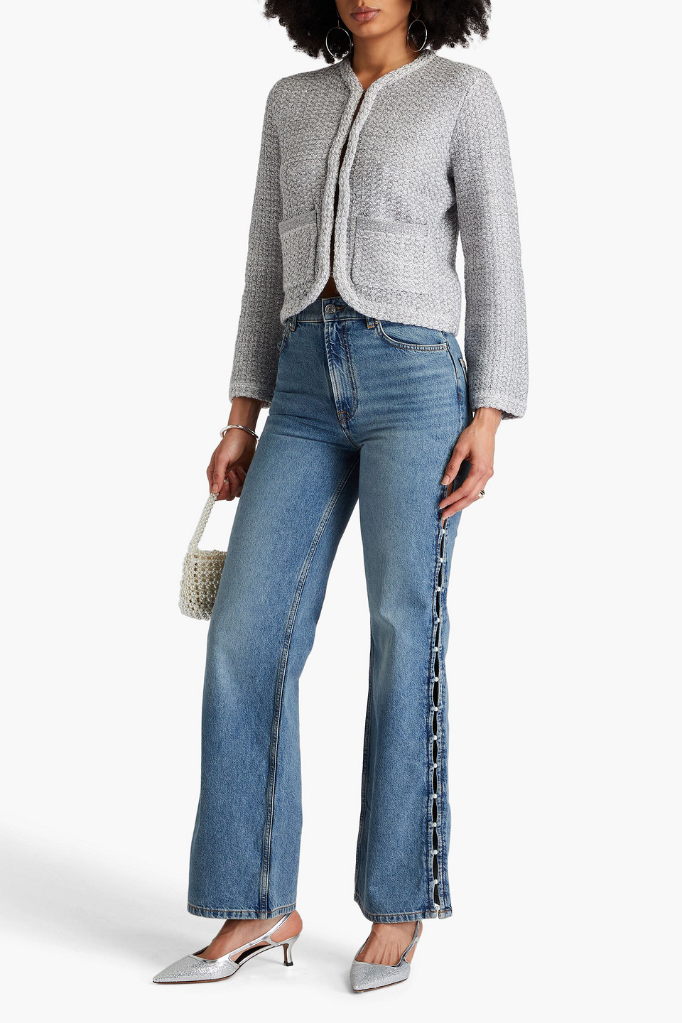 Maje Metallic Knitted Cardigan In Hellgrau