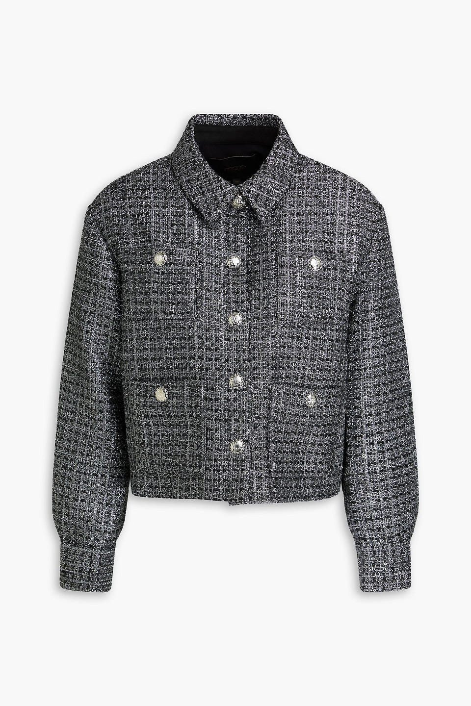 Maje Sequin-embellished Metallic Tweed Jacket In Schwarz
