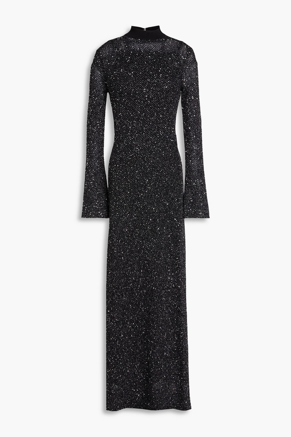 Maje Embellished Metallic Open-knit Maxi Dress In Black