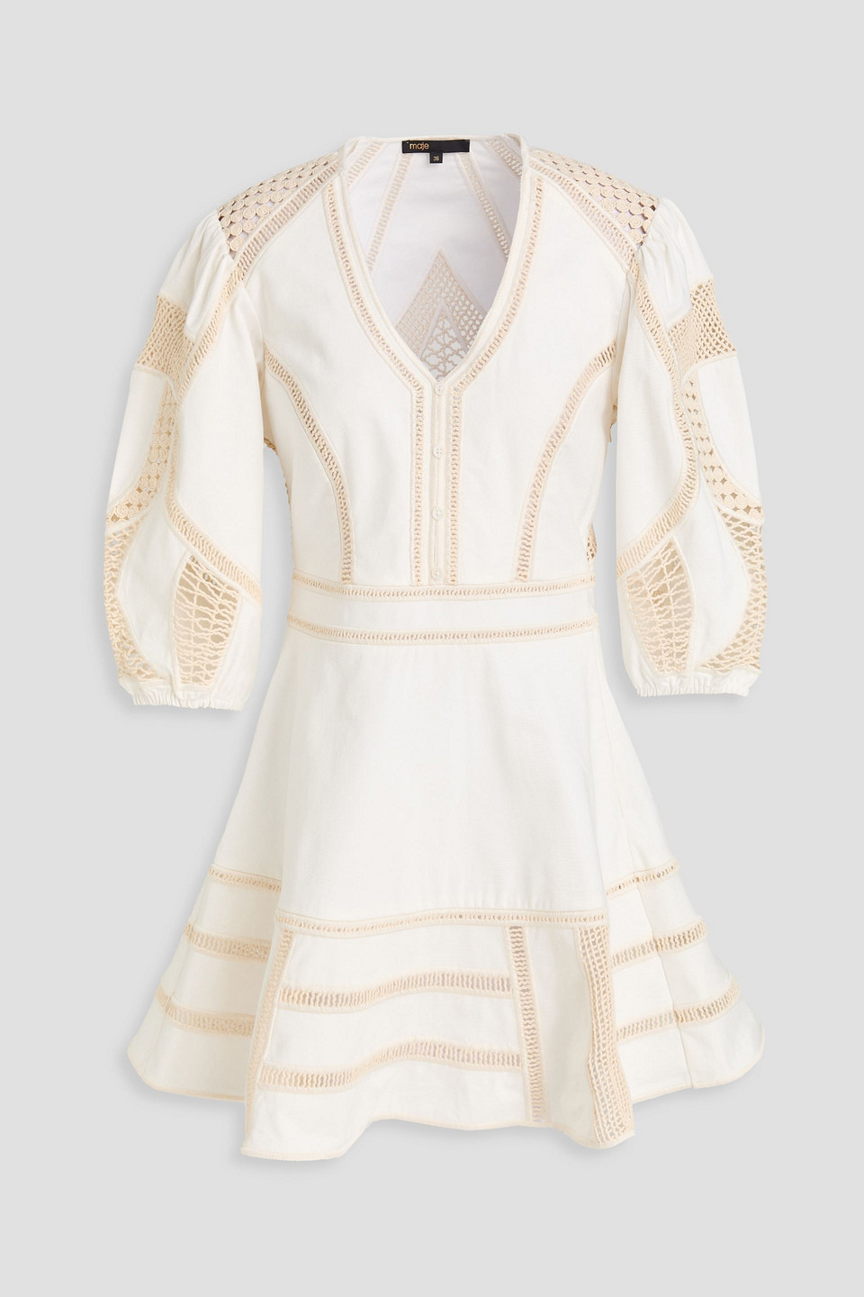 Maje Crochet-paneled Cotton-twill Mini Dress
