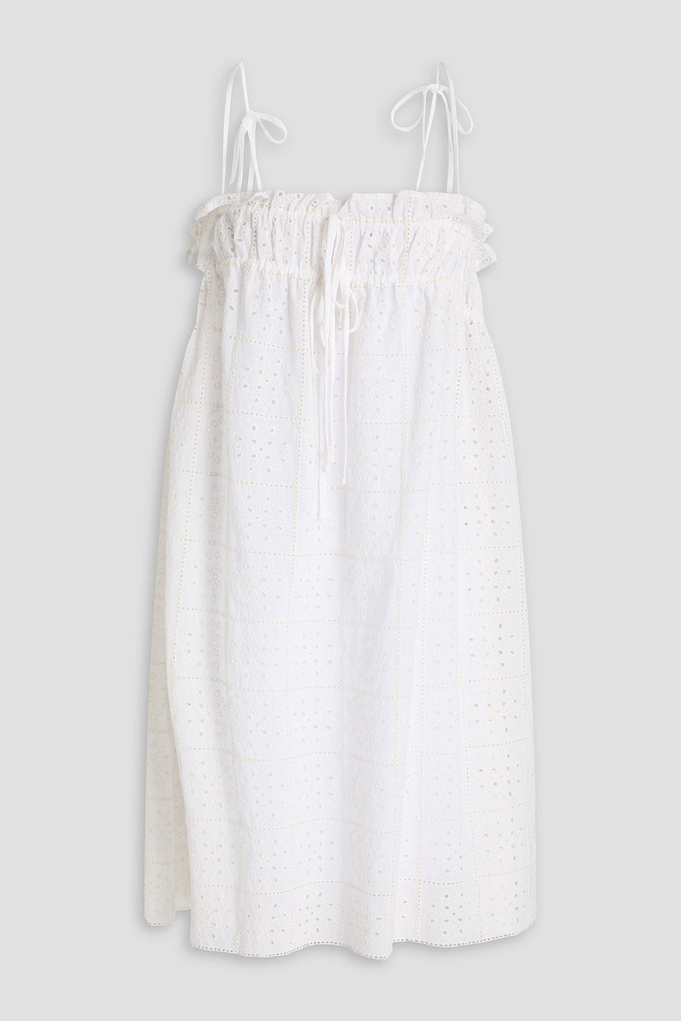 GANNI - Ruffled broderie anglaise cotton coverup - White - DE 40