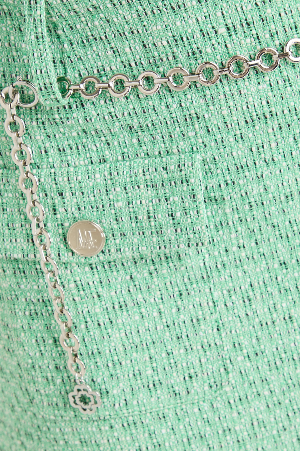 MAJE BELTED SATIN-TRIMMED COTTON-BLEND TWEED MINI SKIRT