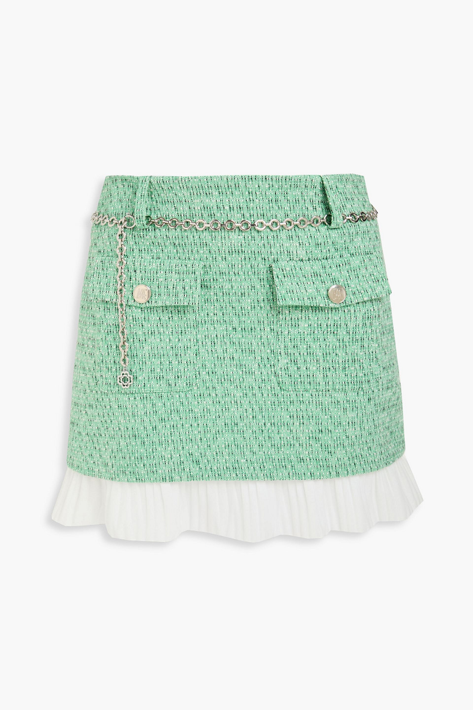 MAJE BELTED SATIN-TRIMMED COTTON-BLEND TWEED MINI SKIRT