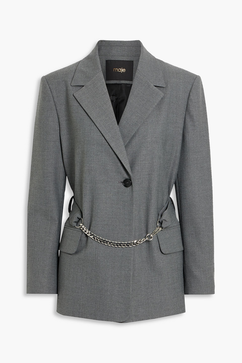 Maje Belted Twill Blazer In Gray