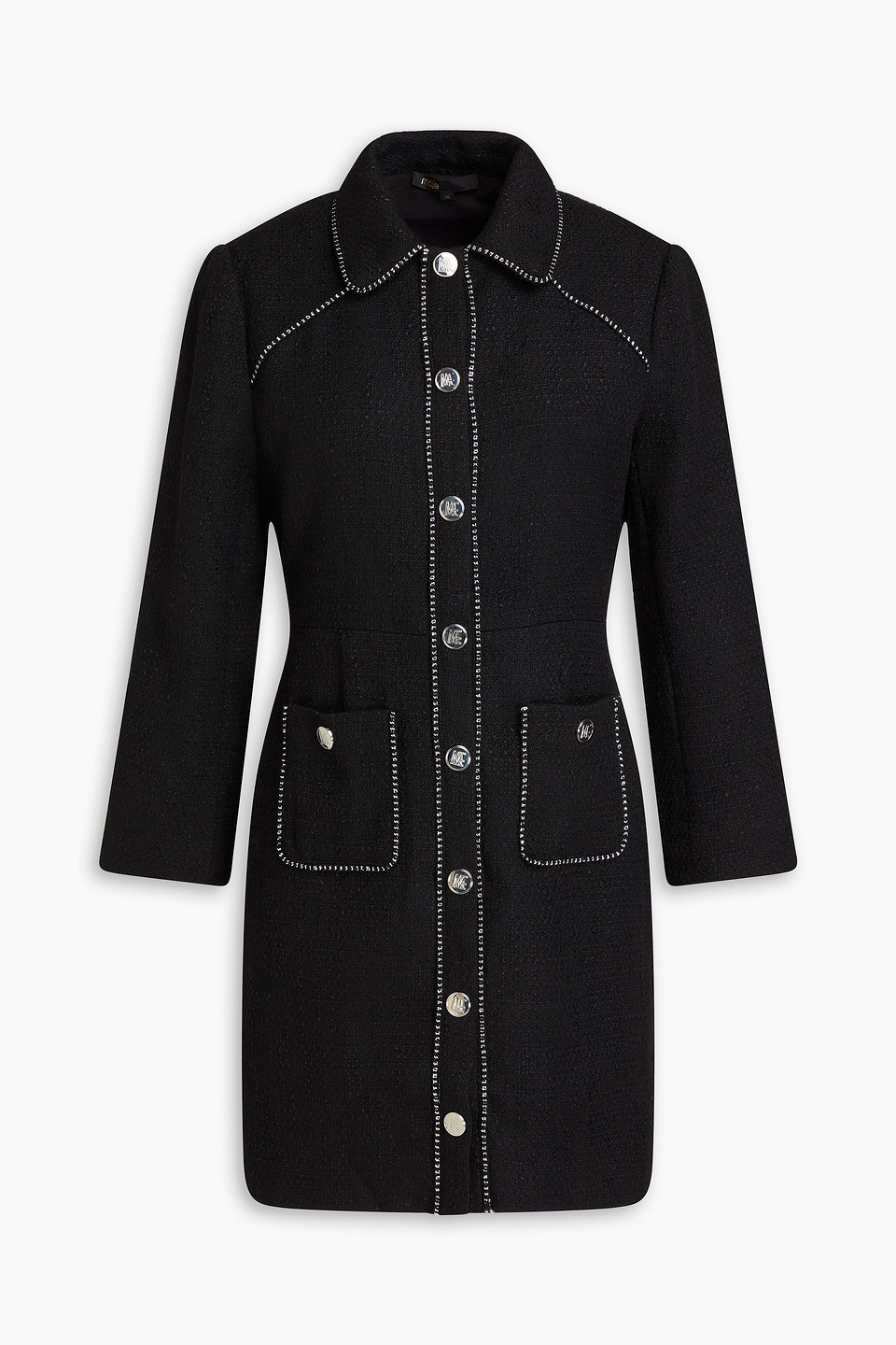 Maje Chain-embellished Tweed Mini Dress In Schwarz