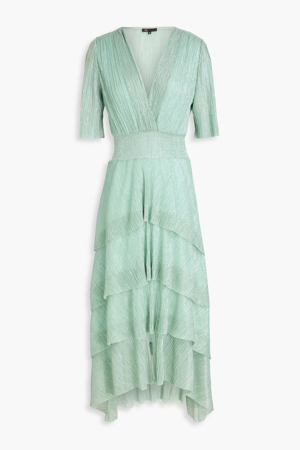 Metallic plissé-tulle midi dress