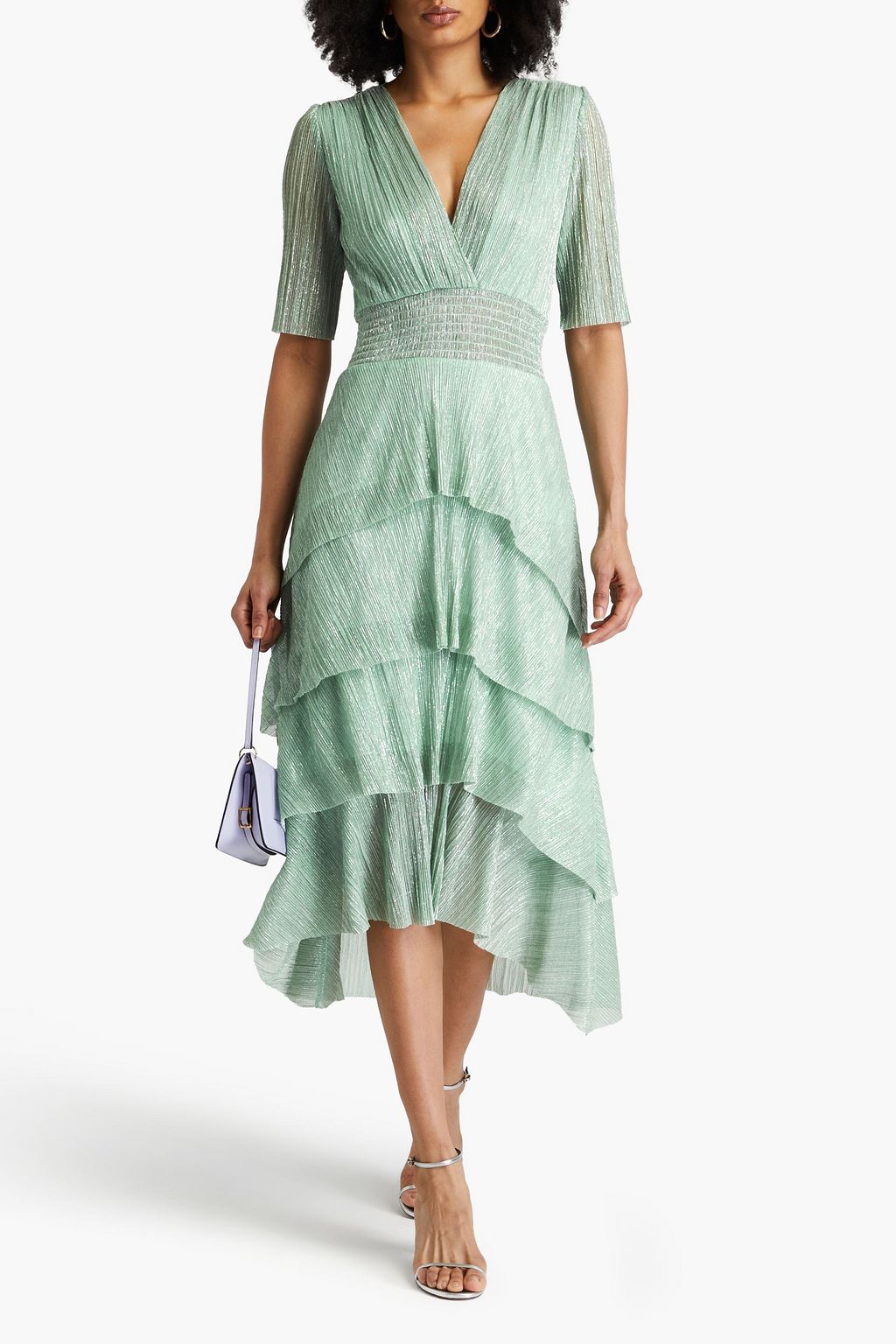 MAJE Midikleid aus plissiertem Tüll in Metallic-Optik