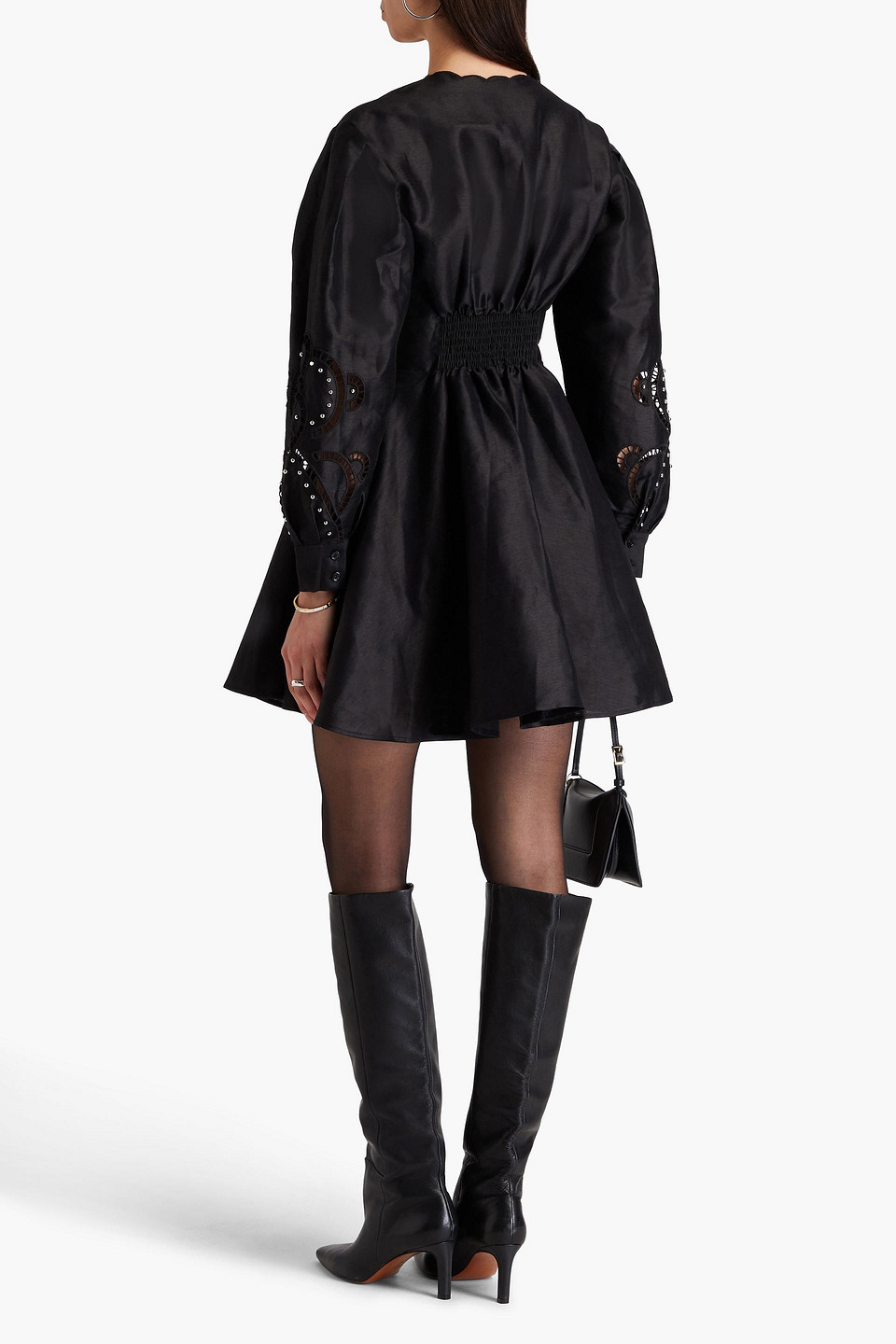 MAJE STUDDED LINEN-BLEND MINI DRESS