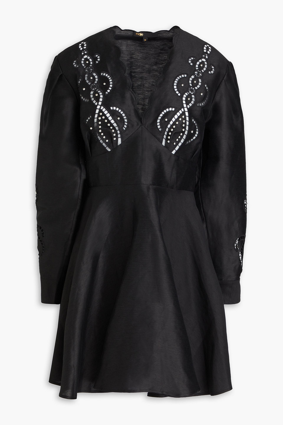 MAJE STUDDED LINEN-BLEND MINI DRESS