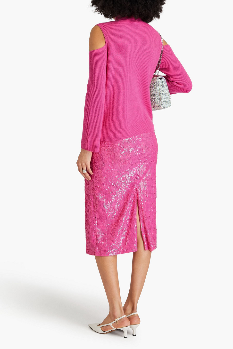 Maje Open-shoulder Cashmere Jumper In Fuchsiafarben