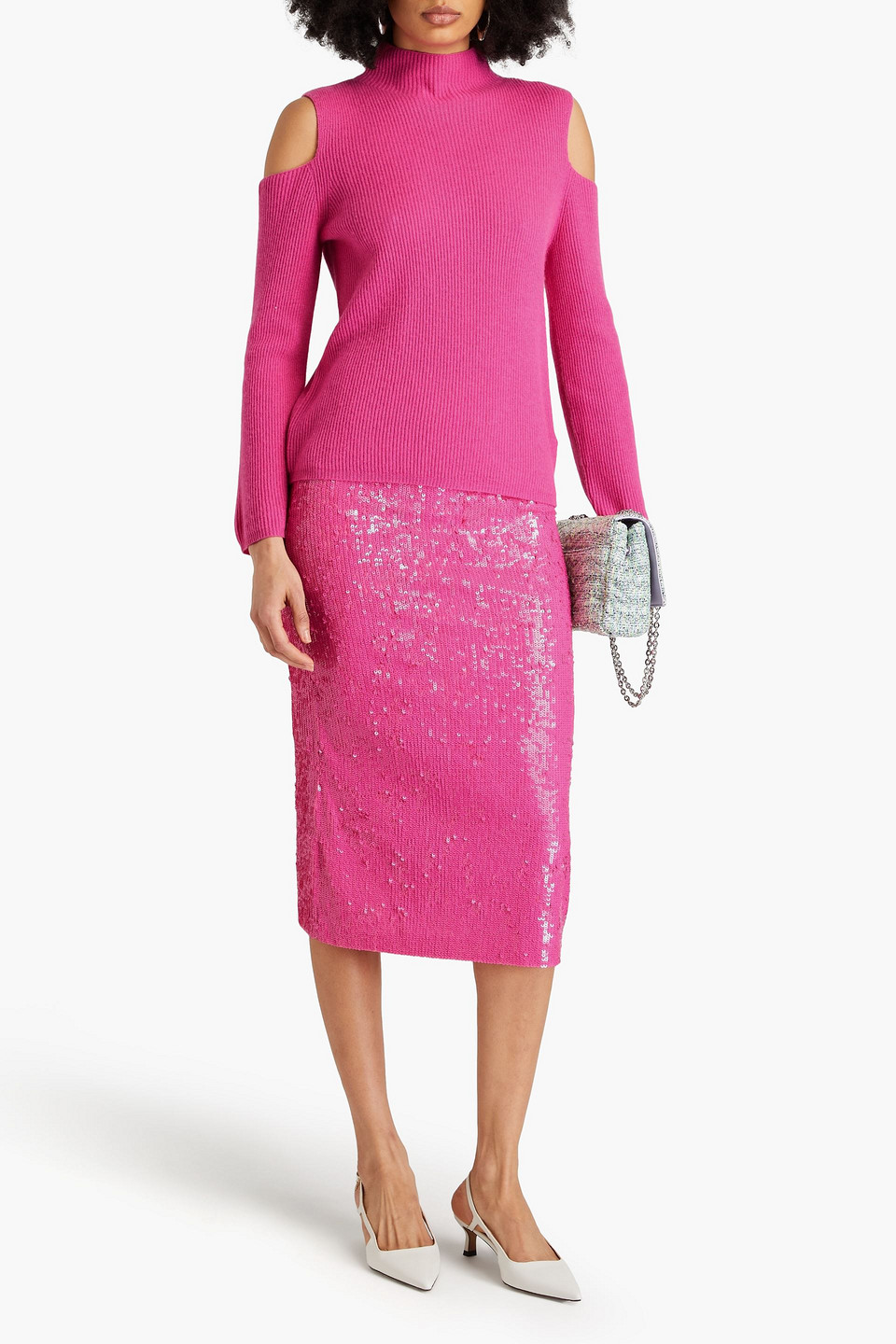 Maje Open-shoulder Cashmere Jumper In Fuchsiafarben
