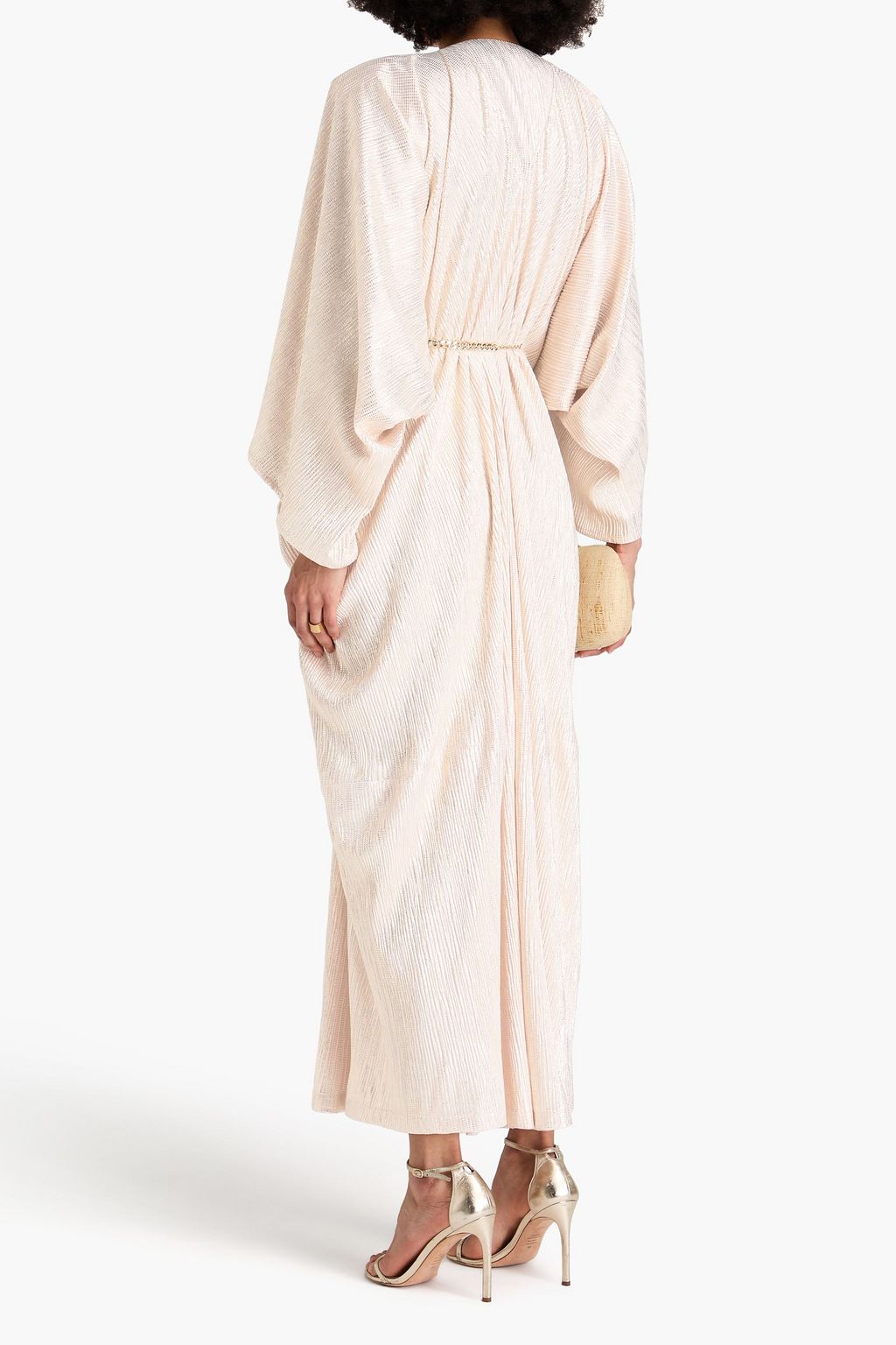 MAJE Chain-embellished metallic knitted kaftan