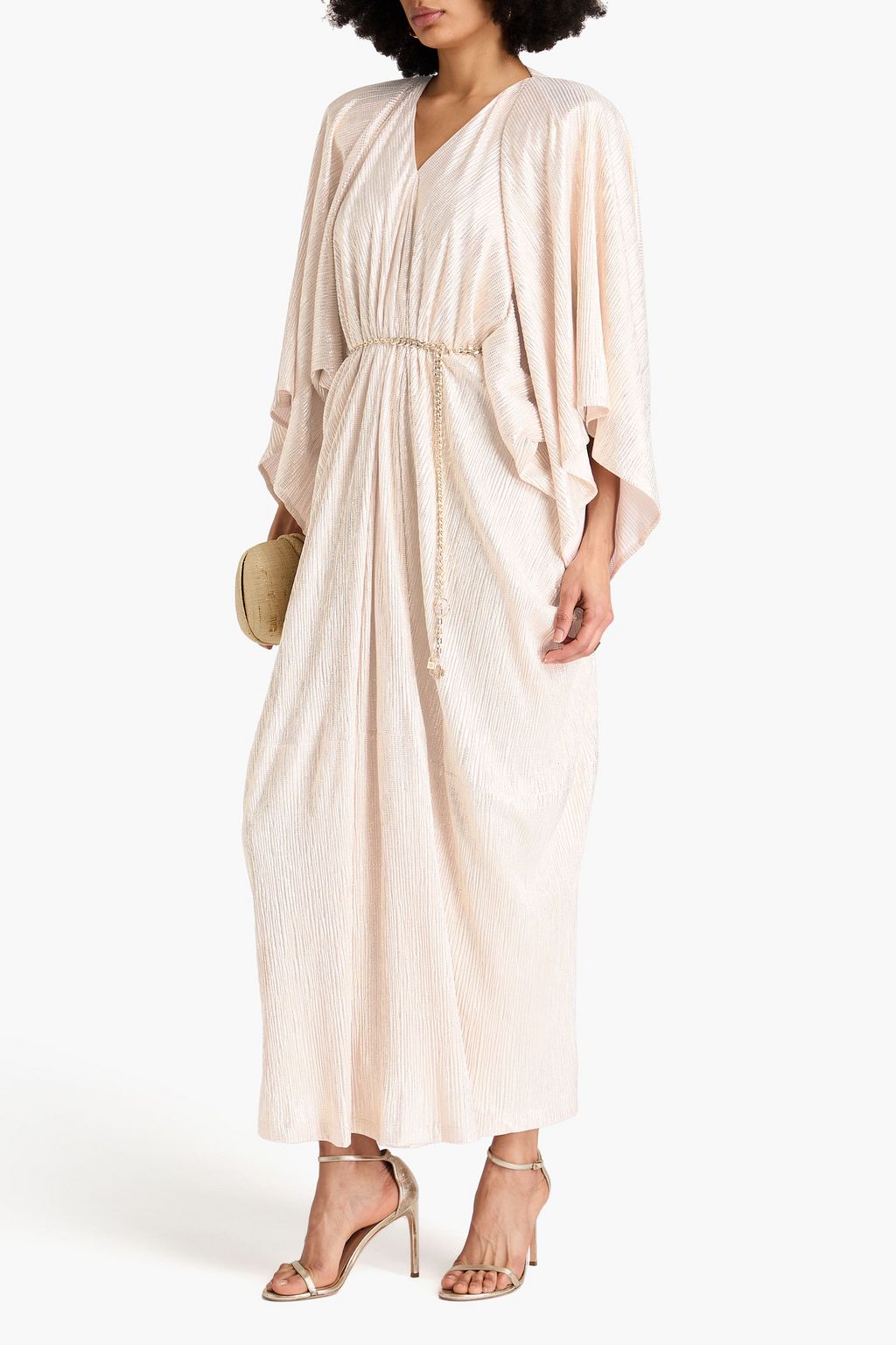 MAJE Chain-embellished metallic knitted kaftan