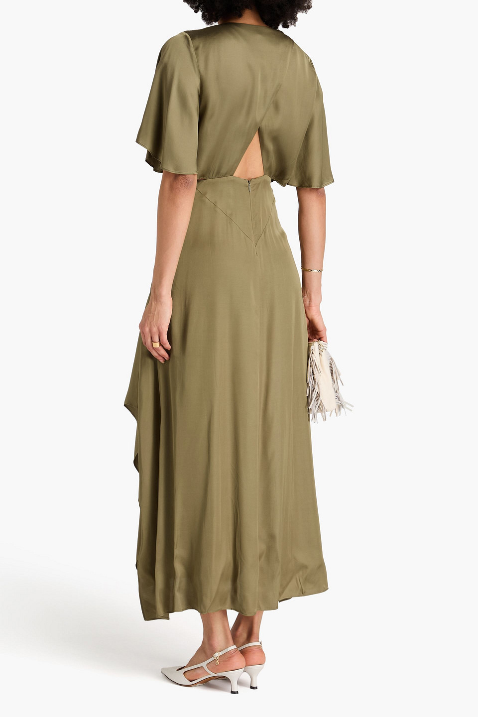 MAJE TWISTED CUTOUT SATIN MAXI DRESS