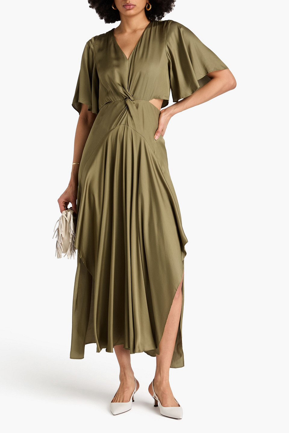 MAJE TWISTED CUTOUT SATIN MAXI DRESS