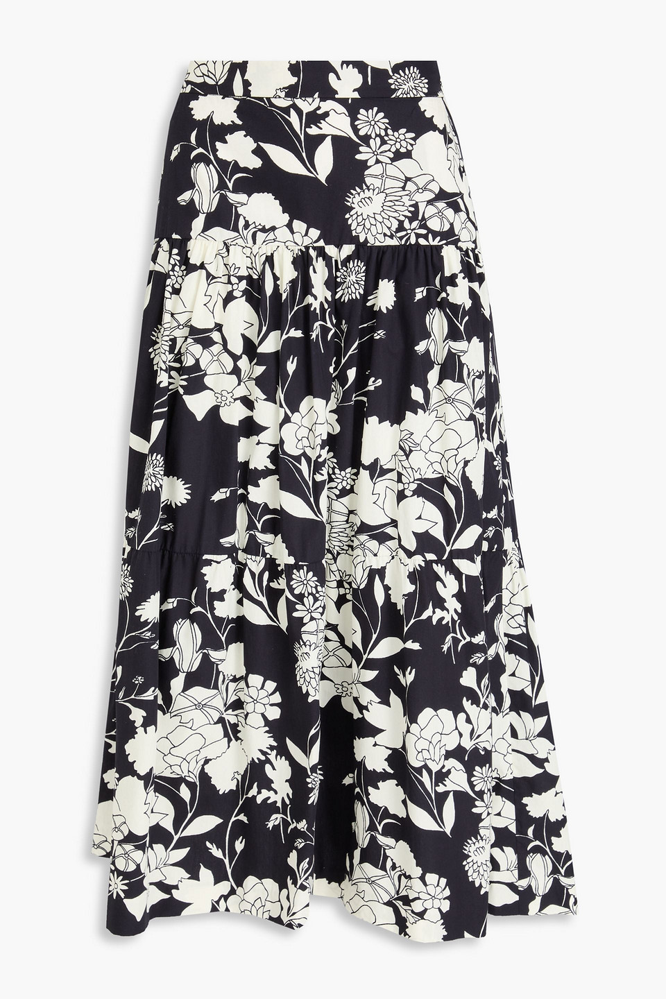 Maje - Floral-print cotton midi skirt - Black - FR 36