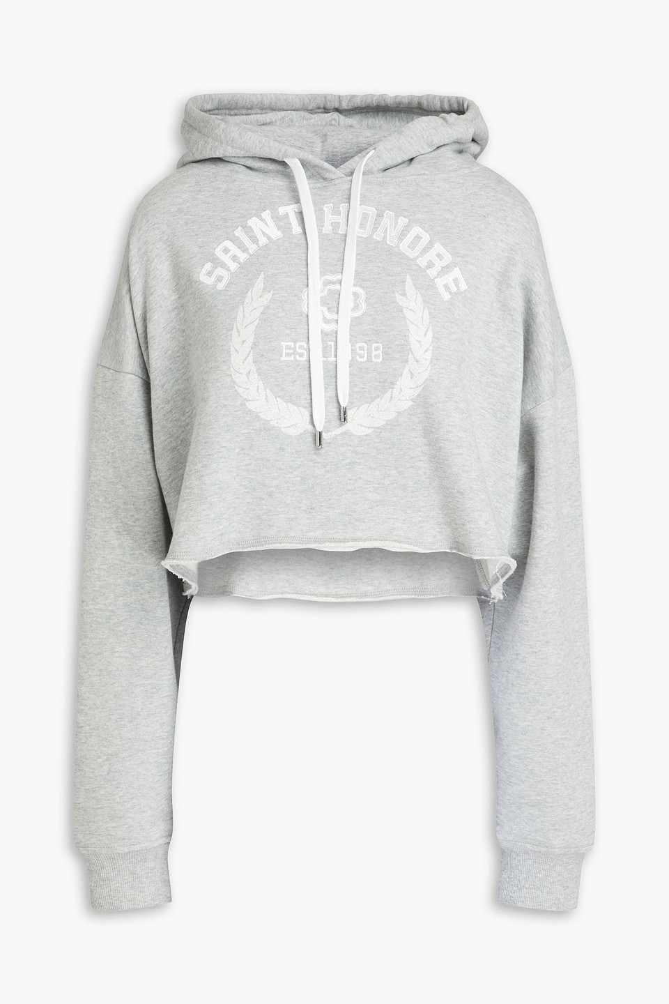 Maje - Cropped embroidered cotton-fleece hoodie - Gray - 1