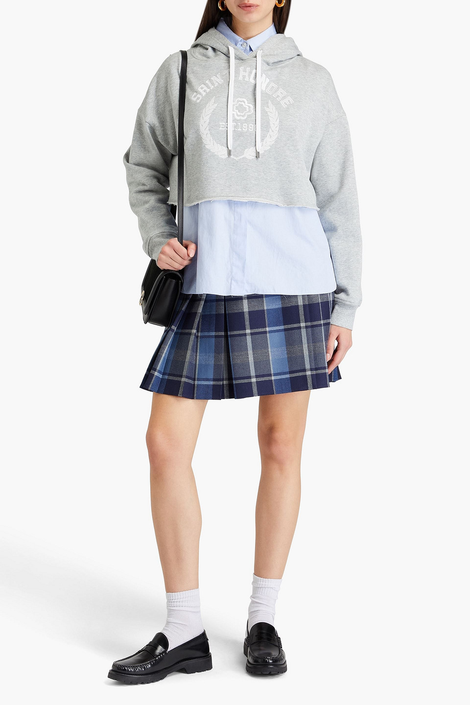 MAJE CROPPED EMBROIDERED COTTON-FLEECE HOODIE