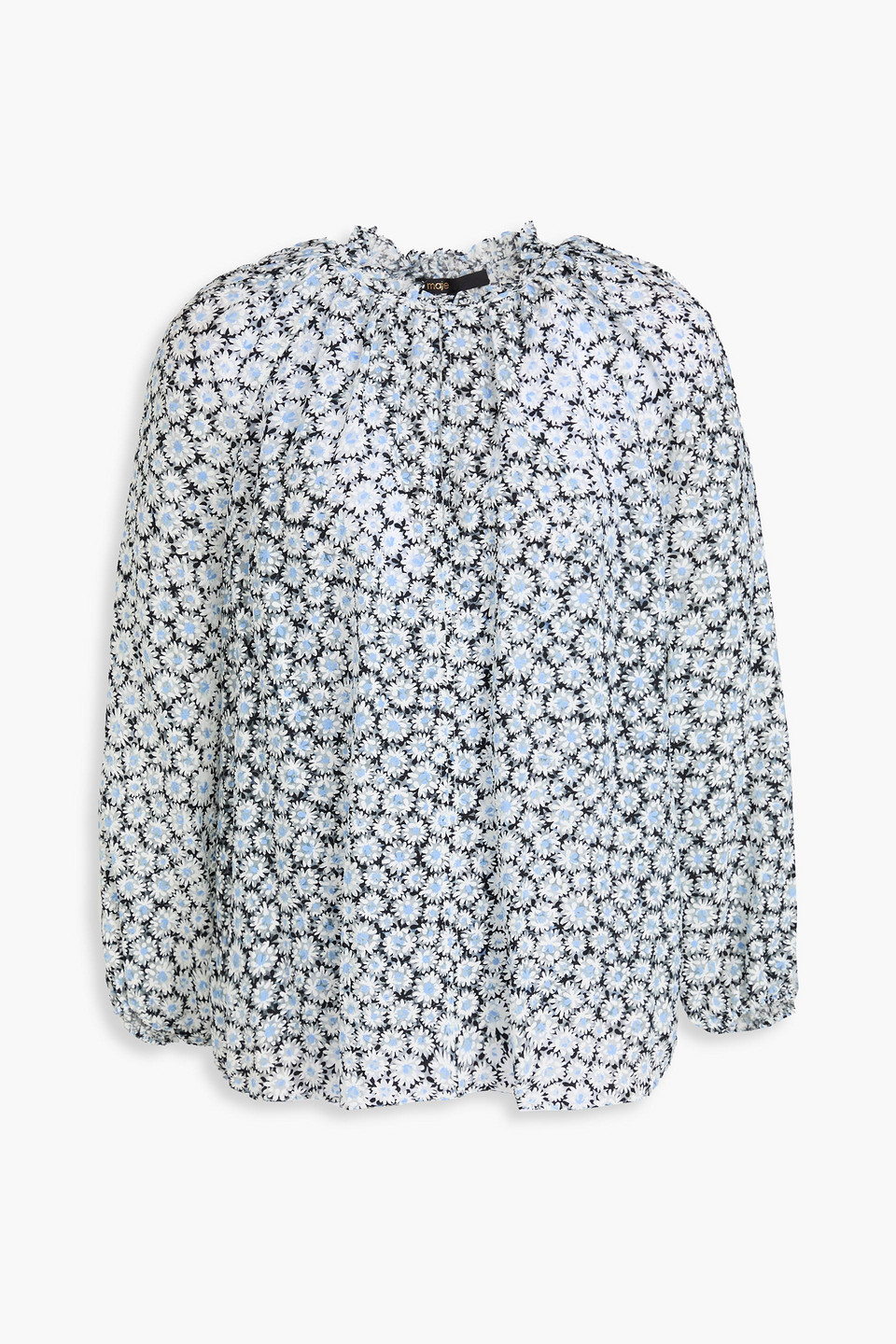 Maje - Ruffled floral-print tulle blouse - Blue - 0