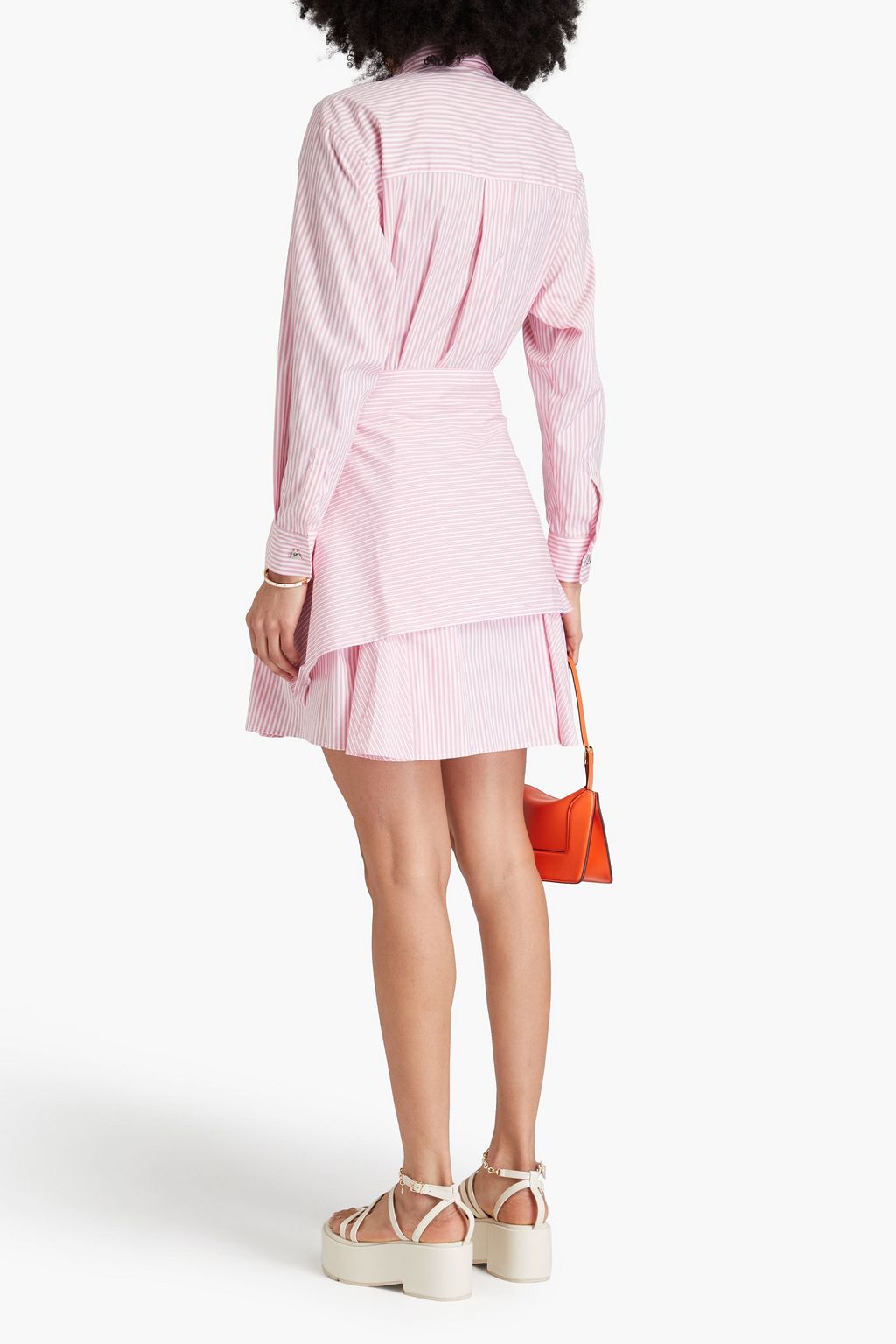 MAJE Tie-front striped cotton-blend shirt dress