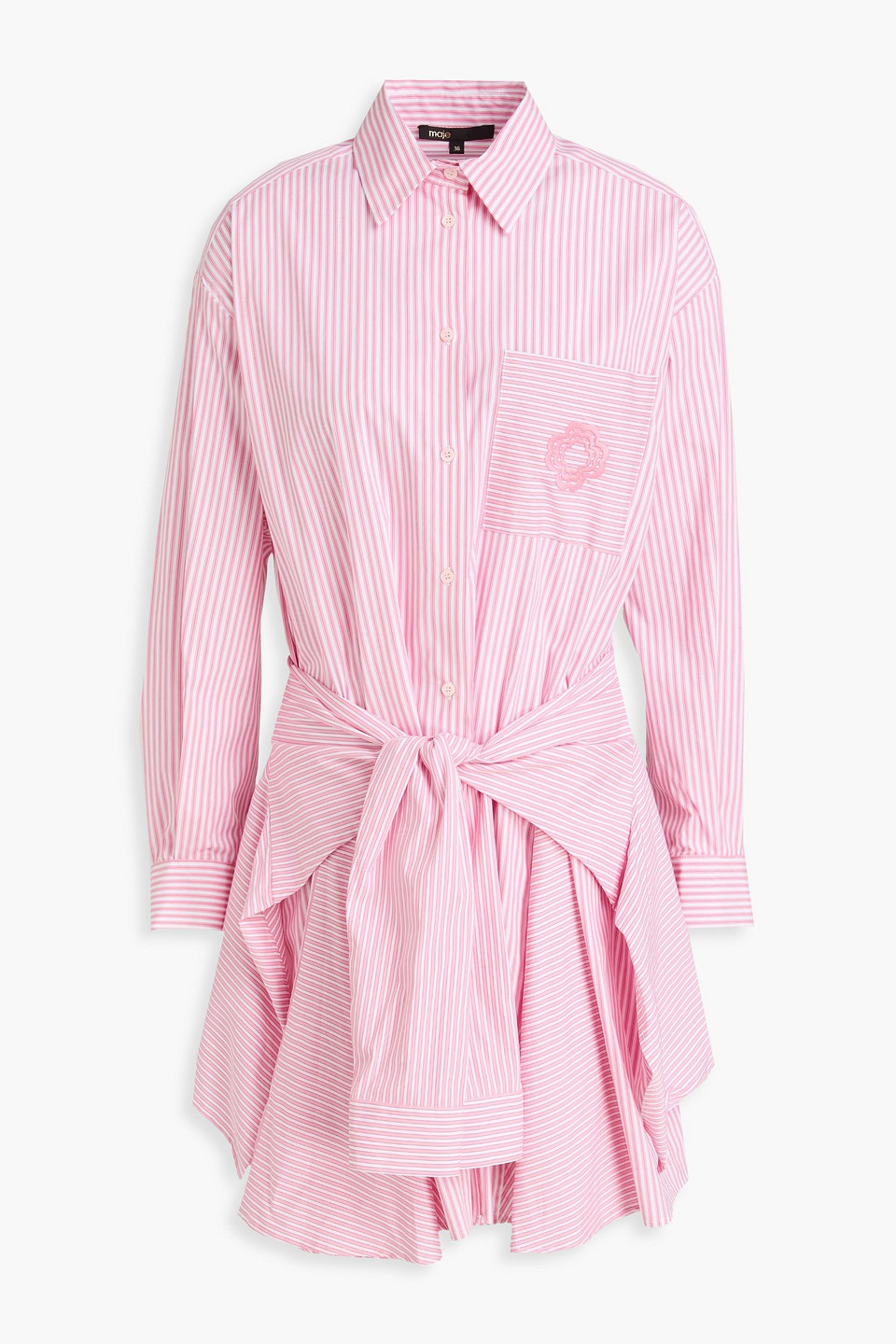 Tie-front striped cotton-blend shirt dress