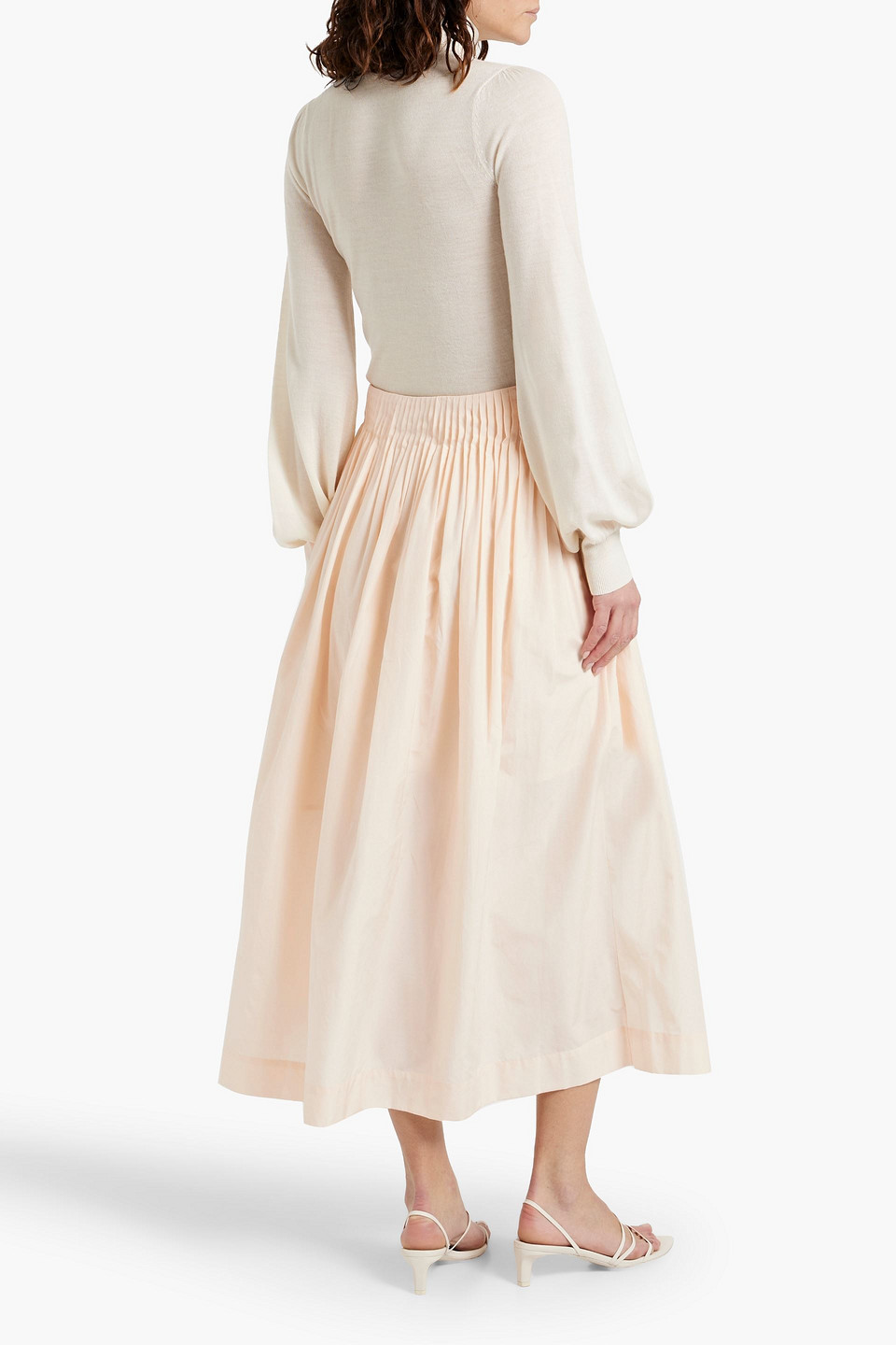 Shop Loulou Studio Artemis Pleated Cotton And Silk-blend Midi Skirt In Blush