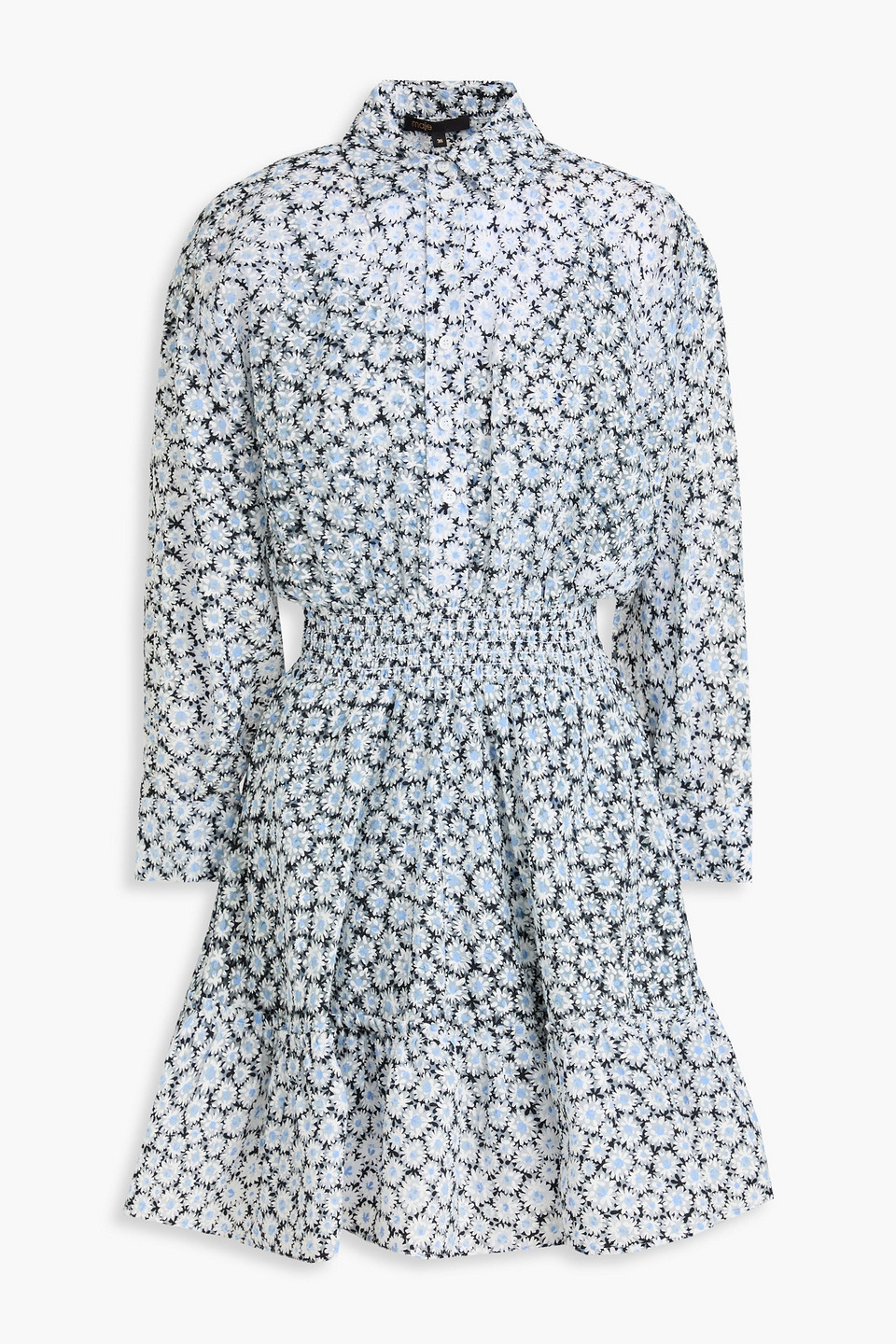 Flared floral-print gauze mini shirt dress