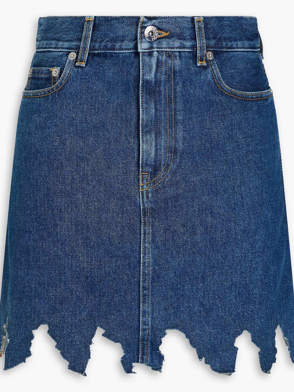 laser-cut denim mini skirt
