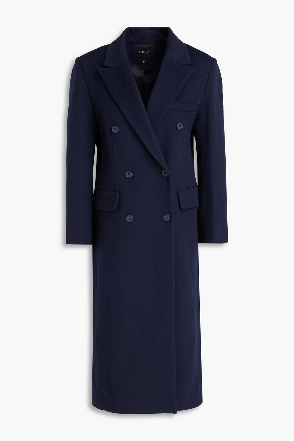 Maje Double-breasted Brushed Wool-blend Felt Coat In Blue