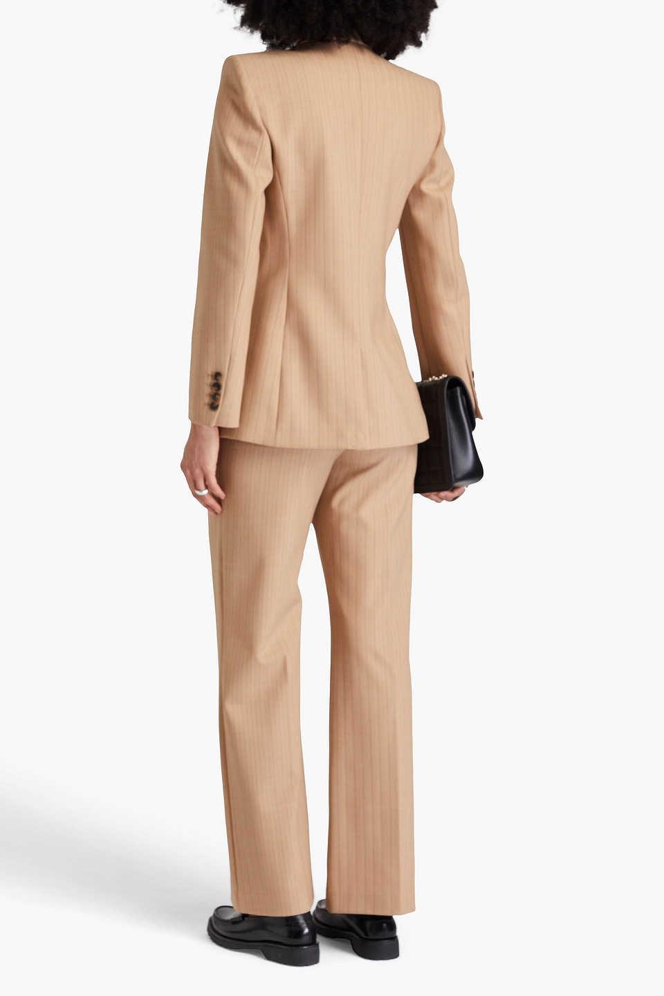 Maje Doppelreihiger Blazer Aus Twill Aus Einer Wollmischung Mit Nadelstreifen In Sandfarben
