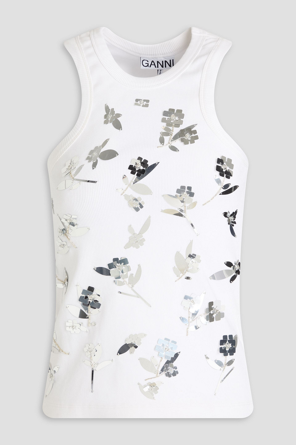 GANNI - Embellished cotton-blend jersey tank - White - DE 36