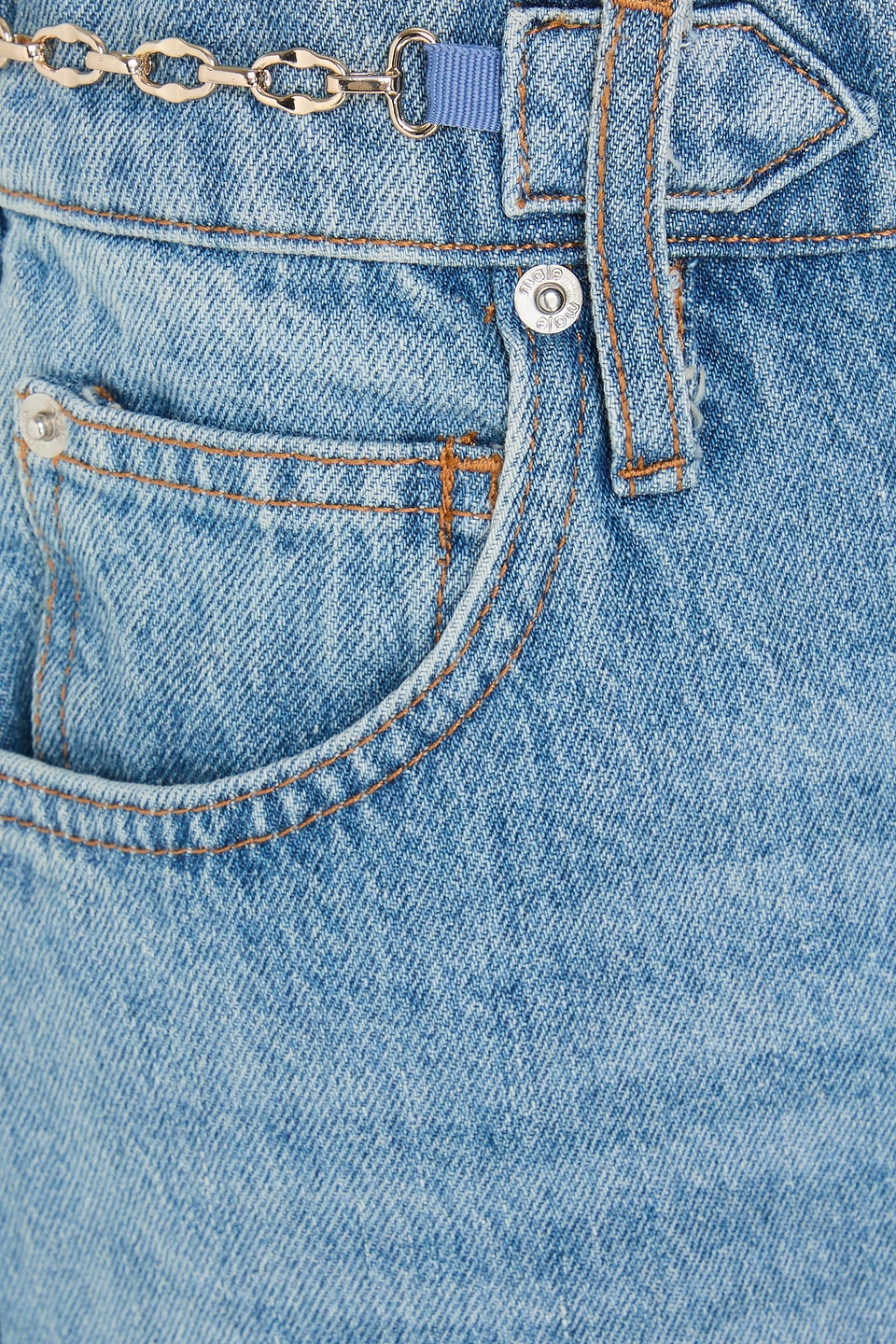 Maje Chain-embellished Denim Maxi Skirt In Dunkelblauer Denim