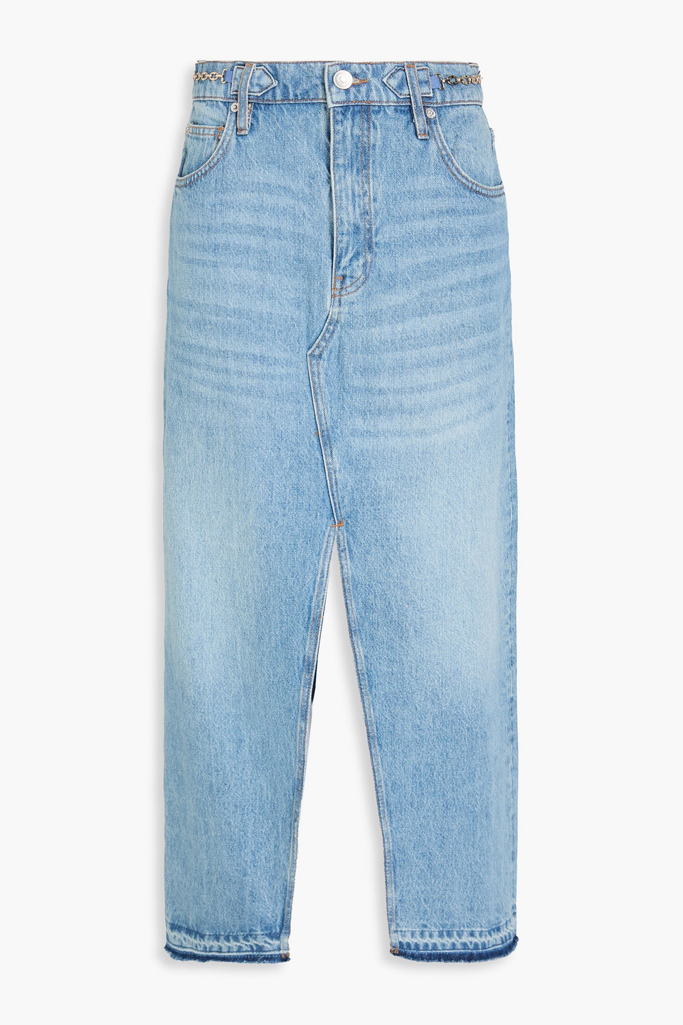 Maje Chain-embellished Denim Maxi Skirt In Dunkelblauer Denim