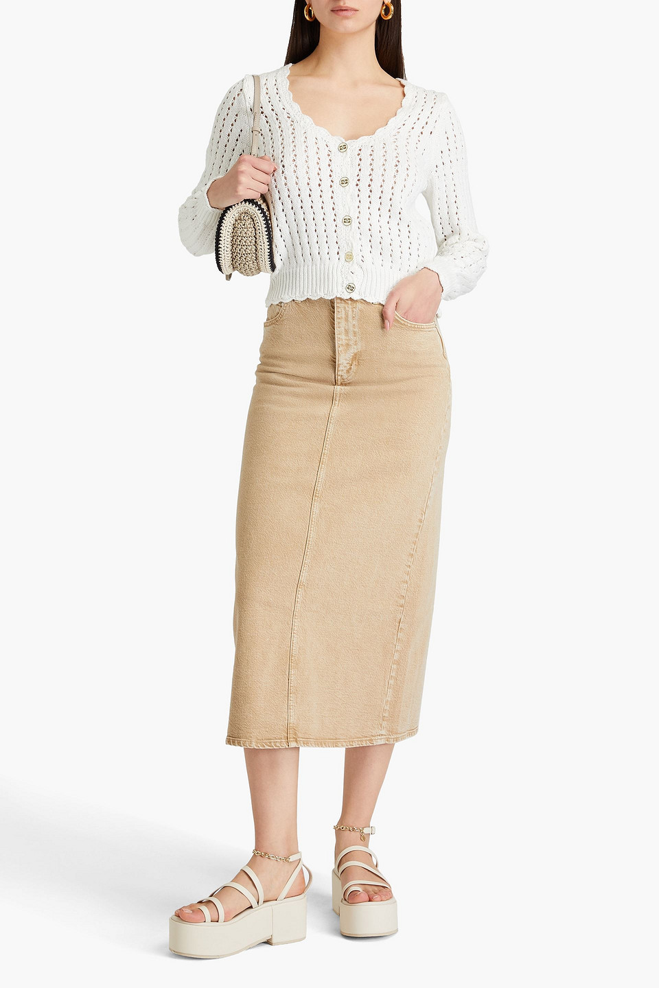 MAJE DENIM MIDI PENCIL SKIRT