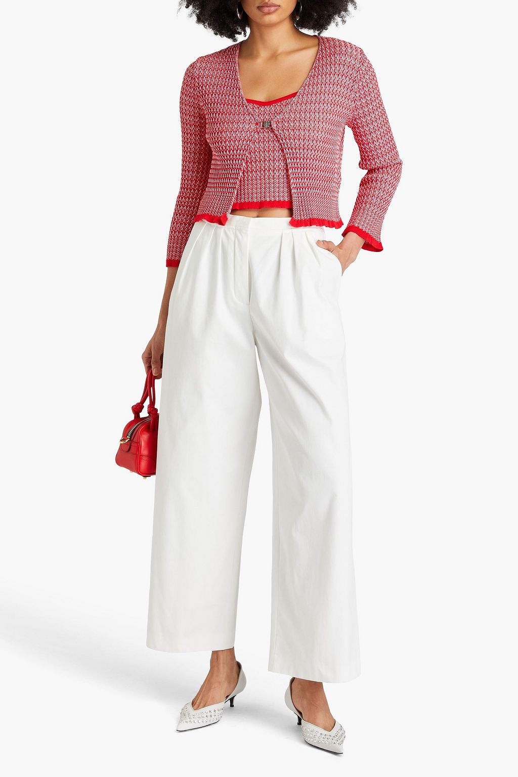 MAJE Ribbed-knit cardigan and camisole set