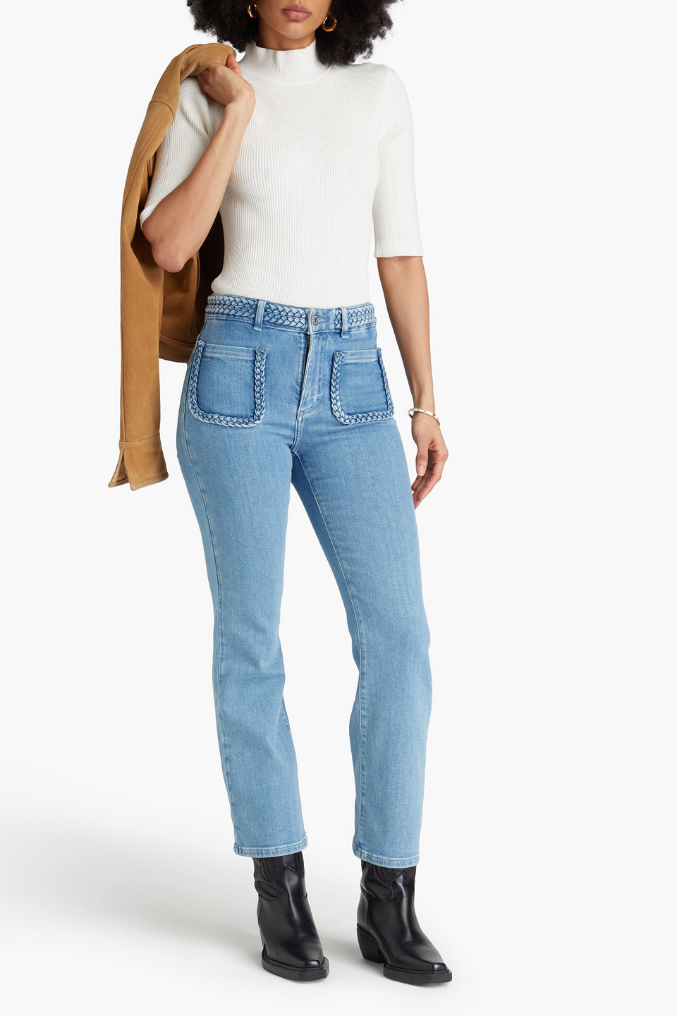 Maje Hoch Sitzende Bootcut-jeans Mit Flechtdetails In Hellblauer Denim