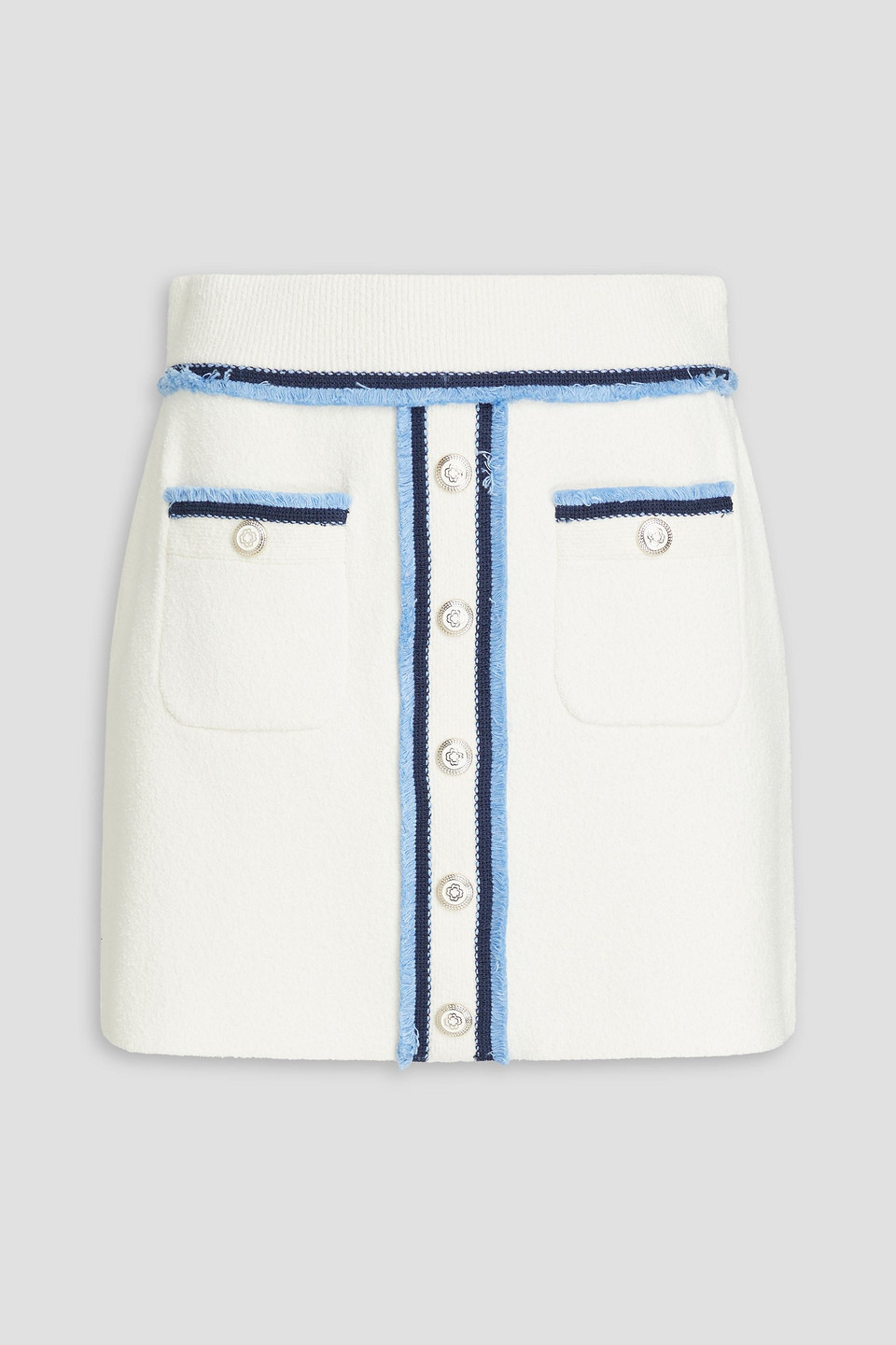 Maje Embellished Frayed Cotton-blend Mini Skirt In Ivory